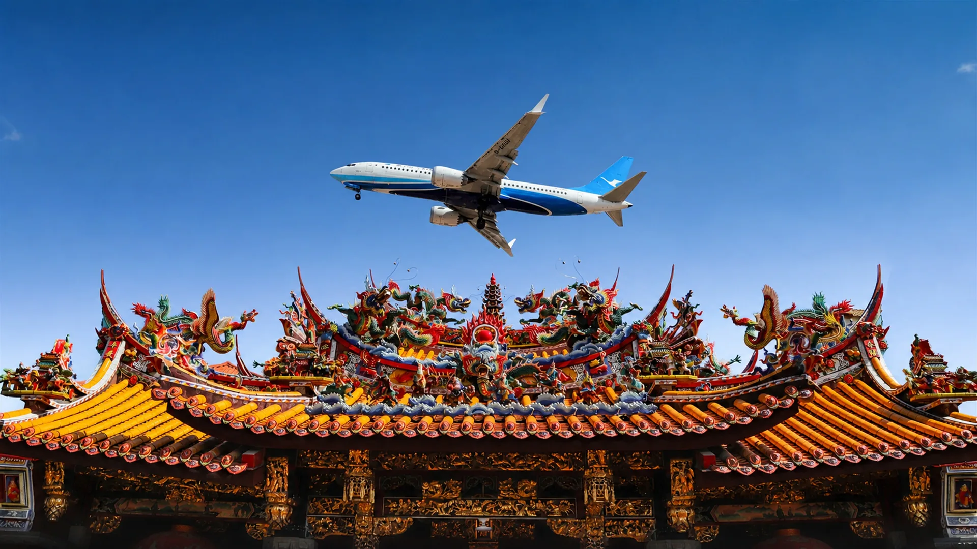 Flight above traditional Fujian architecture